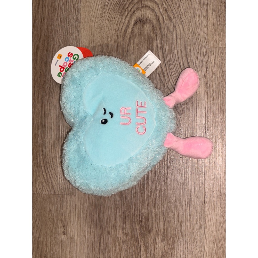 Gigglescape UR CUTE Heart Plush Blue Pink Fuzzy Tinsel Valentine Stuffed Toy NWT